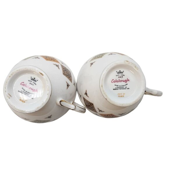 Vtg Colclough Bone China 2 Sets Crispin Pattern 8198 c.1960 Cup Saucer Dessert - Picture 8 of 11